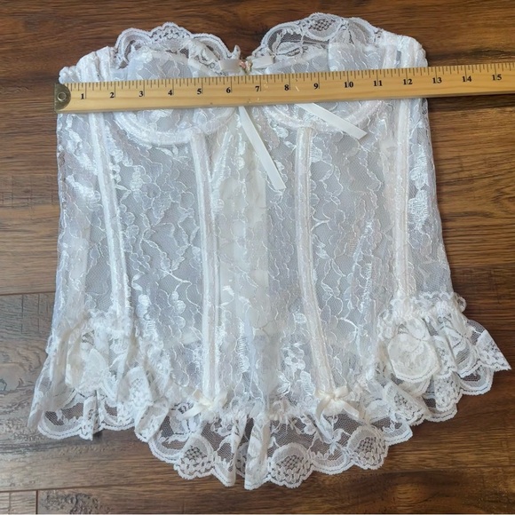 Vintage La Vie En Rose Lace Corset Bustier Ruffle Coquette Small 34B Bow Floral - Picture 6 of 6